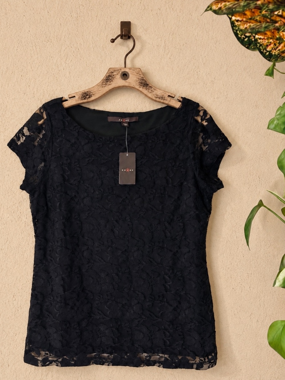 Fever Black Floral Lace Top NWT Women’s Medium Sheer Sleeve Blouse